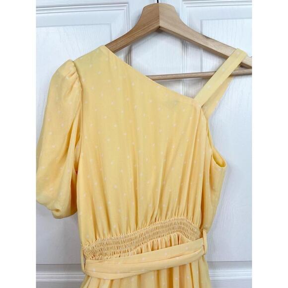HABITUAL Yellow Polka Dot Puff Sleeve Tie Waist One Shoulder Dress Girls Size 16 - Picture 8 of 10
